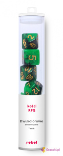 Komplet kości REBEL RPG - Dwukolorowe - Zielono-czarne pakowanie