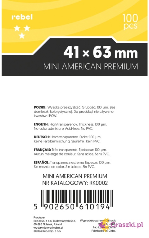 Koszulki na karty Rebel (41x63 mm) Lyra Premium tył Koszulki na karty Rebel (41x63 mm) Lyra Premium tył