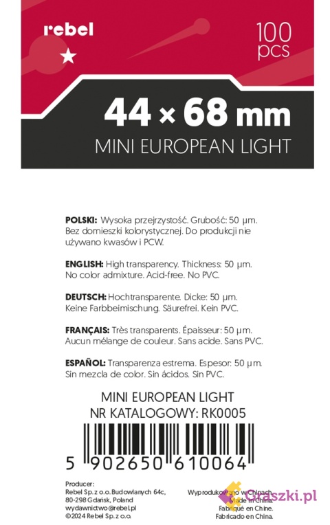 Koszulki na karty Rebel (44x68 mm) Ara Light ty l Koszulki na karty Rebel (44x68 mm) Ara Light ty l