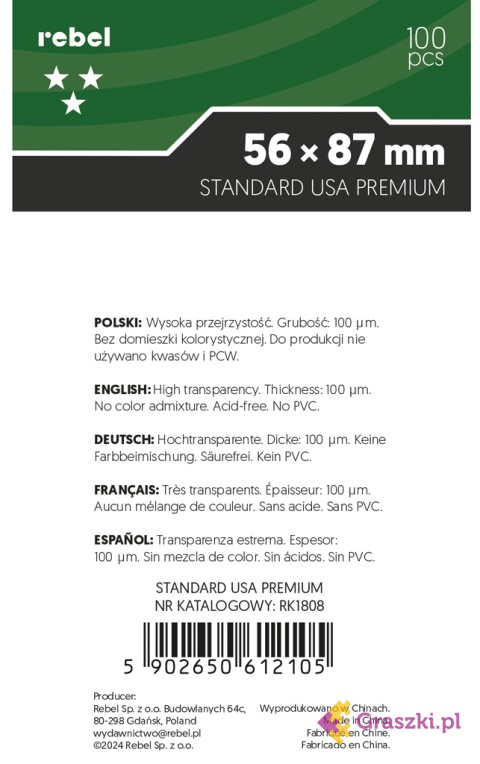 Koszulki na karty Rebel (56x87 mm) Crater Premium tył Koszulki na karty Rebel (56x87 mm) Crater Premium tył