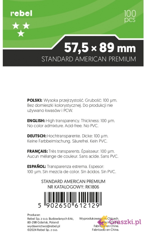 Koszulki na karty Rebel (57,5x89 mm) Orion Premium tył Koszulki na karty Rebel (57,5x89 mm) Orion Premium tył