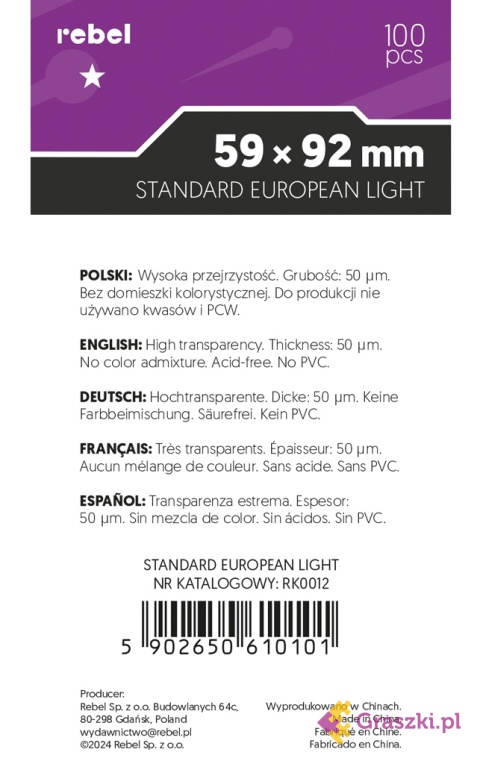 Koszulki na karty Rebel (59x92 mm) Aquila Light tył Koszulki na karty Rebel (59x92 mm) Aquila Light tył