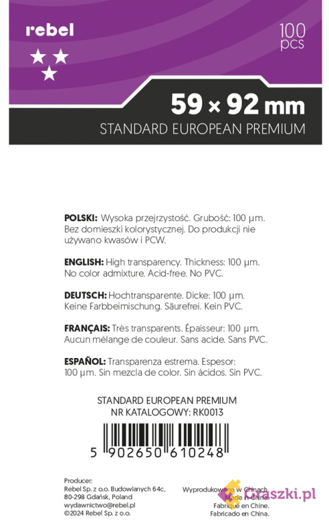 Koszulki na karty Rebel (59x92 mm) Aquila Premium tył Koszulki na karty Rebel (59x92 mm) Aquila Premium tył