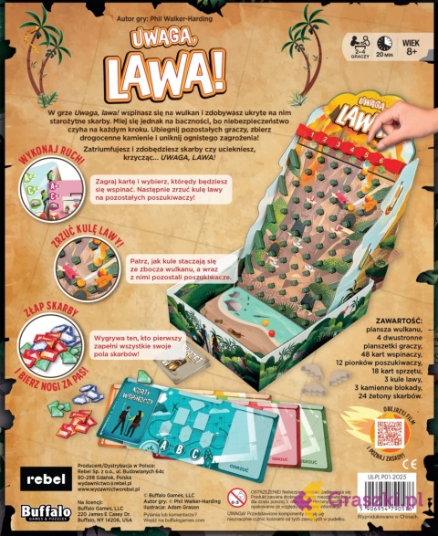 Uwaga, lawa! tył opakowania Uwaga, lawa! tył opakowania
