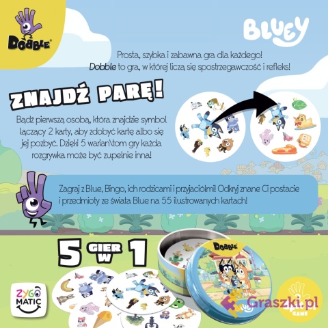 Dobble Bluey tył opakowania Dobble Bluey tył opakowania