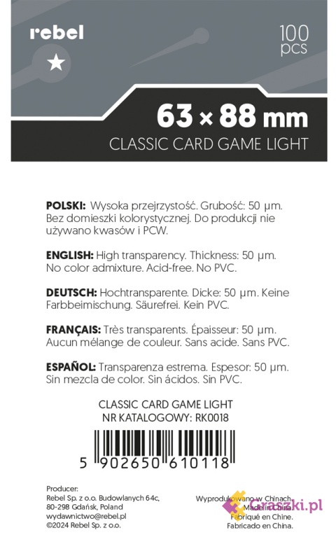 Koszulki na karty Rebel (63x88 mm) Corvus Light tył Koszulki na karty Rebel (63x88 mm) Corvus Light tył