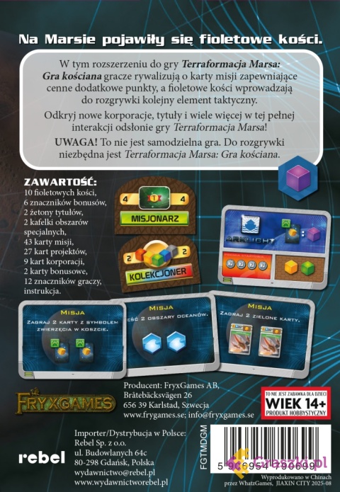 Terraformacja Marsa: Gra kościana - Misje tył opakowania