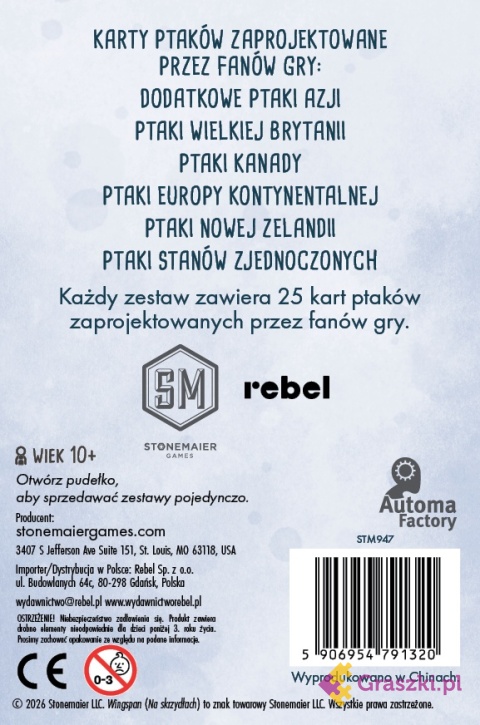Na skrzydłach: Karty fanów - Pakiet 1 (6 zestawów) tył