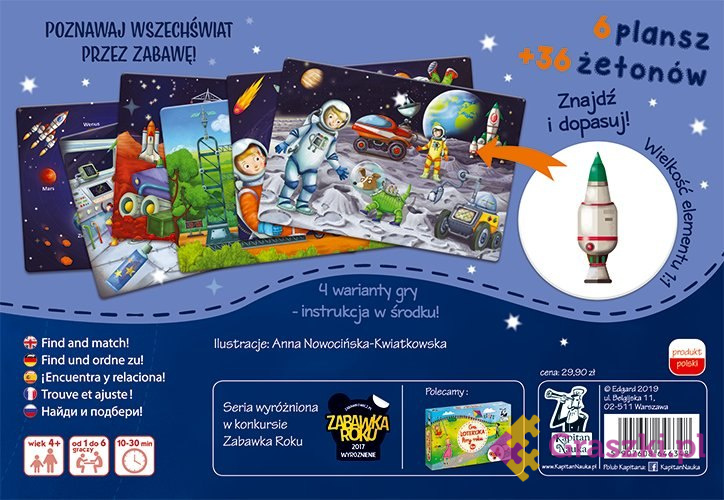 Kapitan Nauka, gra edukacyjna Loteryjka. Kosmos tył Kapitan Nauka, gra edukacyjna Loteryjka. Kosmos tył